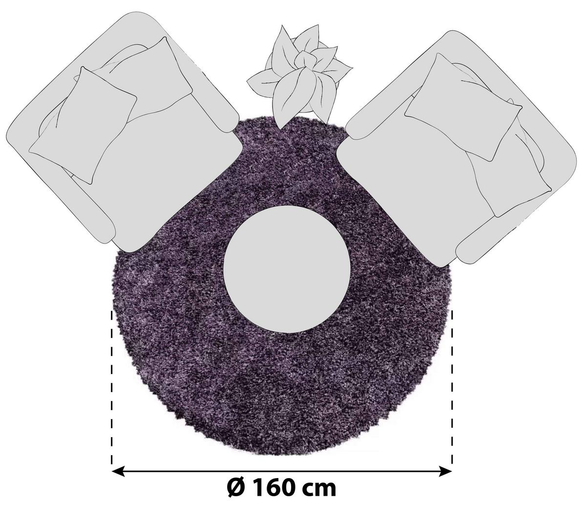 Hochflor Teppich Violett Naturfaser Sydney Ø 160 cm - Violett, Basics, Textil (160cm)