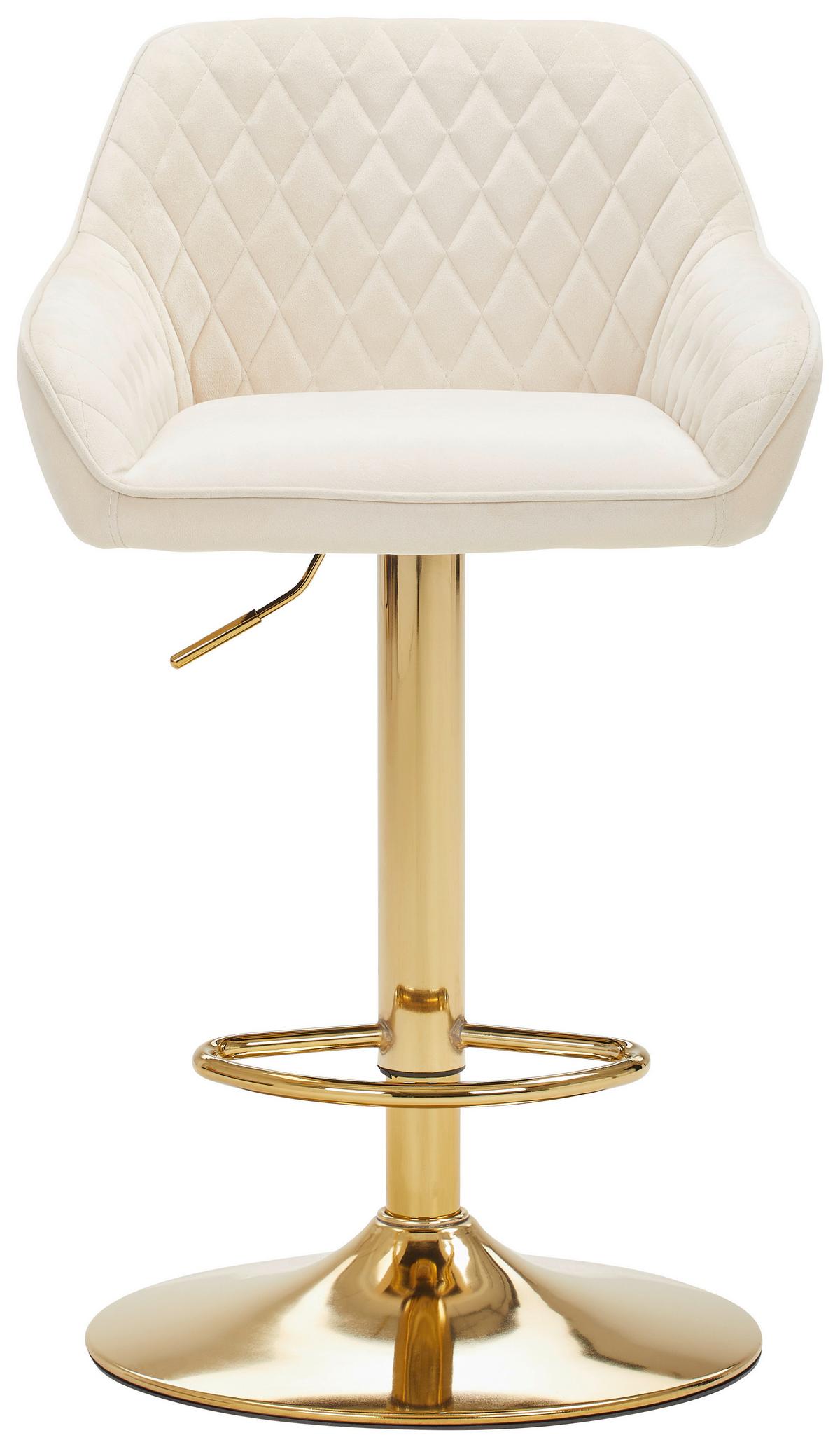 Barhocker Adriano, Samt Creme höhenverstellbar, B: 53,5 cm - Goldfarben/Creme, MODERN, Textil/Metall (53,5/108/53cm) - Livetastic