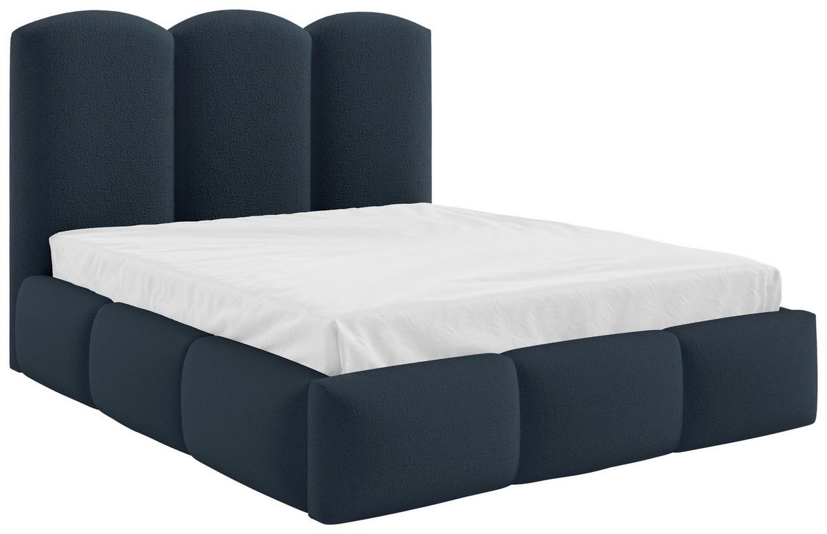 Polsterbett Bero Boucle Blau, Lf: 160x200 cm - Blau/Buchefarben, Trend, Holz/Textil (160/200cm)