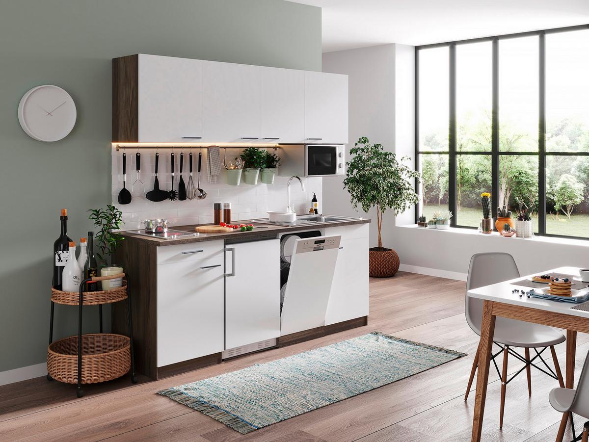 Küchenzeile Economy M. Geräten 195 Cm Weiß/eiche Dekor Modern - Eichefarben/Weiß, Basics, Holzwerkstoff (195cm) - Respekta