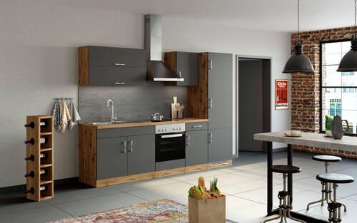 Küchenzeile Sorrento Mit Geräten B: 270 cm Anthrazit - Eichefarben/Anthrazit, MODERN, Holzwerkstoff (270/200/60cm) - Held