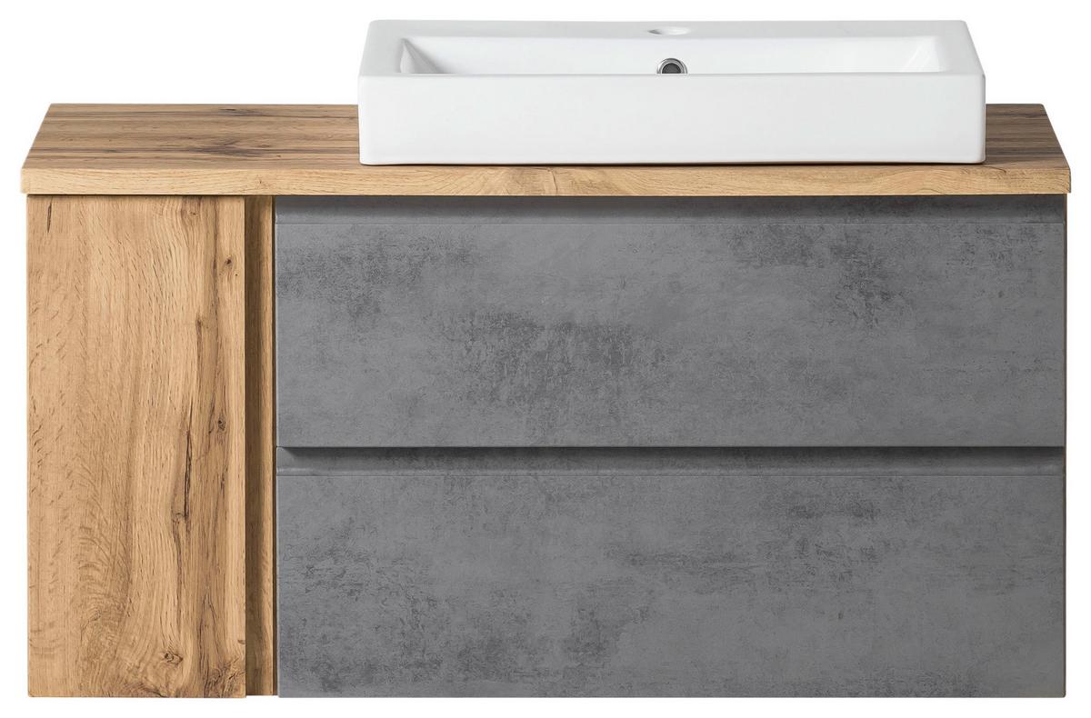 Waschbecken Mit Unterschrank Varese B:105 Cm Hellgrau/eiche - Eiche Wotan/Hellgrau, MODERN, Keramik/Holzwerkstoff (105cm) - Held