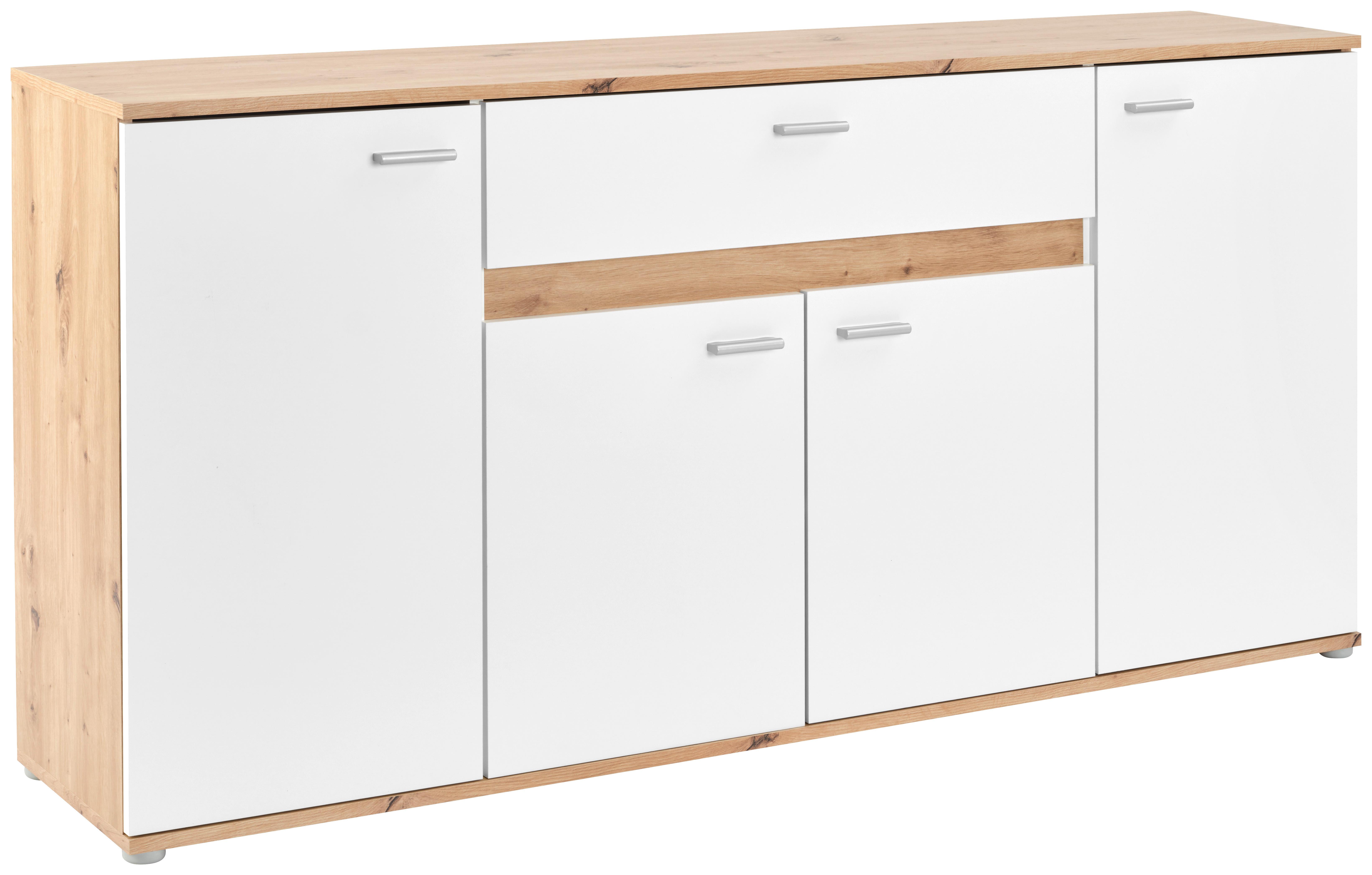 Kommode Carmen Artisan/ Weiß B: 160 Cm - Silberfarben/Weiß, Trend, Holzwerkstoff (160/80/35cm) - Based