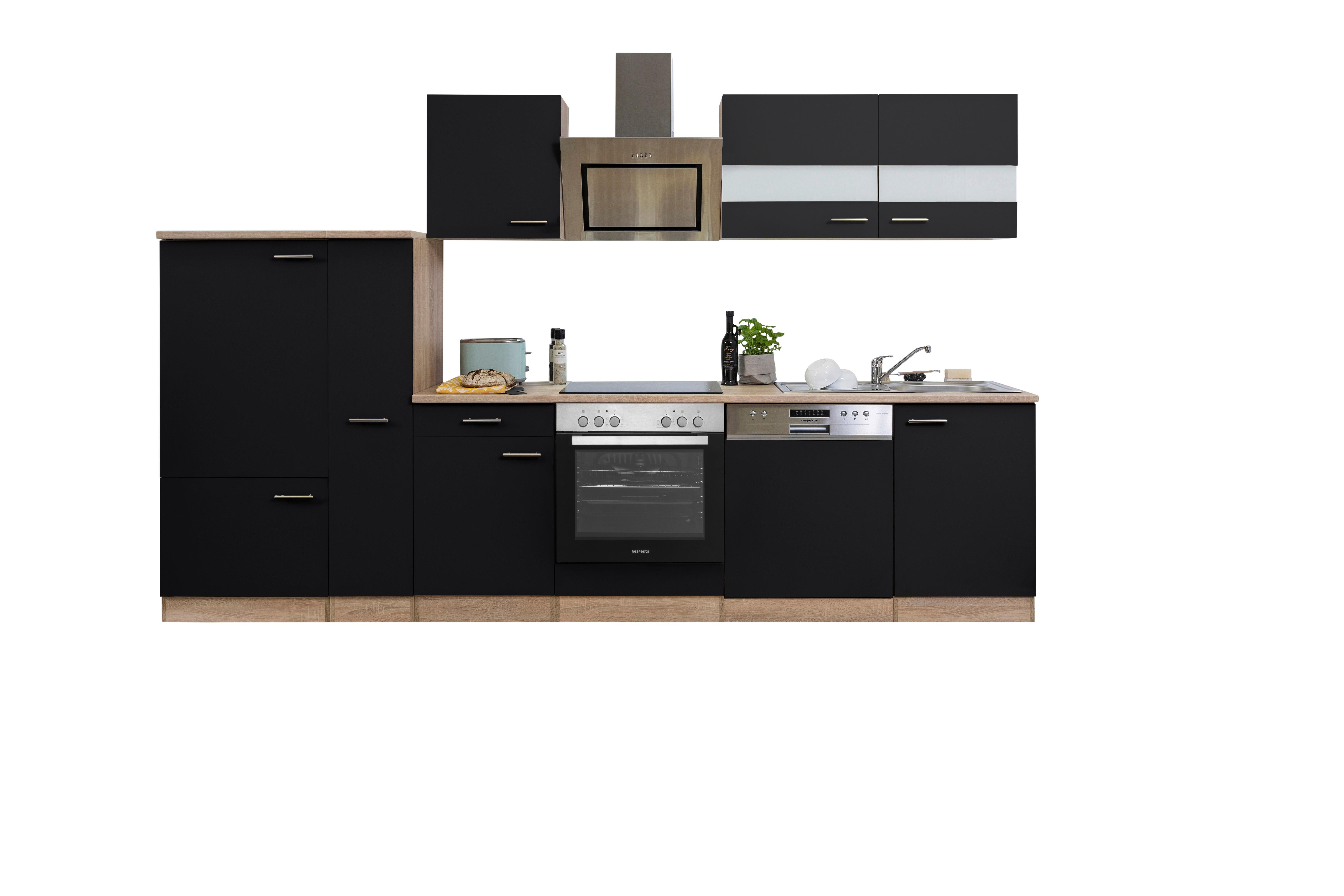 Küchenblock Merle Küchenblock 310 cm - Eichefarben/Schwarz, Basics, Holzwerkstoff (310cm) - Respekta