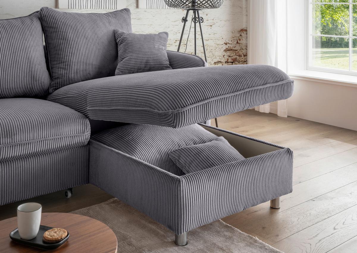 Eckschlafsofa Lauritio Grau S: 254x160 cm - Chromfarben/Grau, MODERN, Textil (254/160cm) - Livetastic