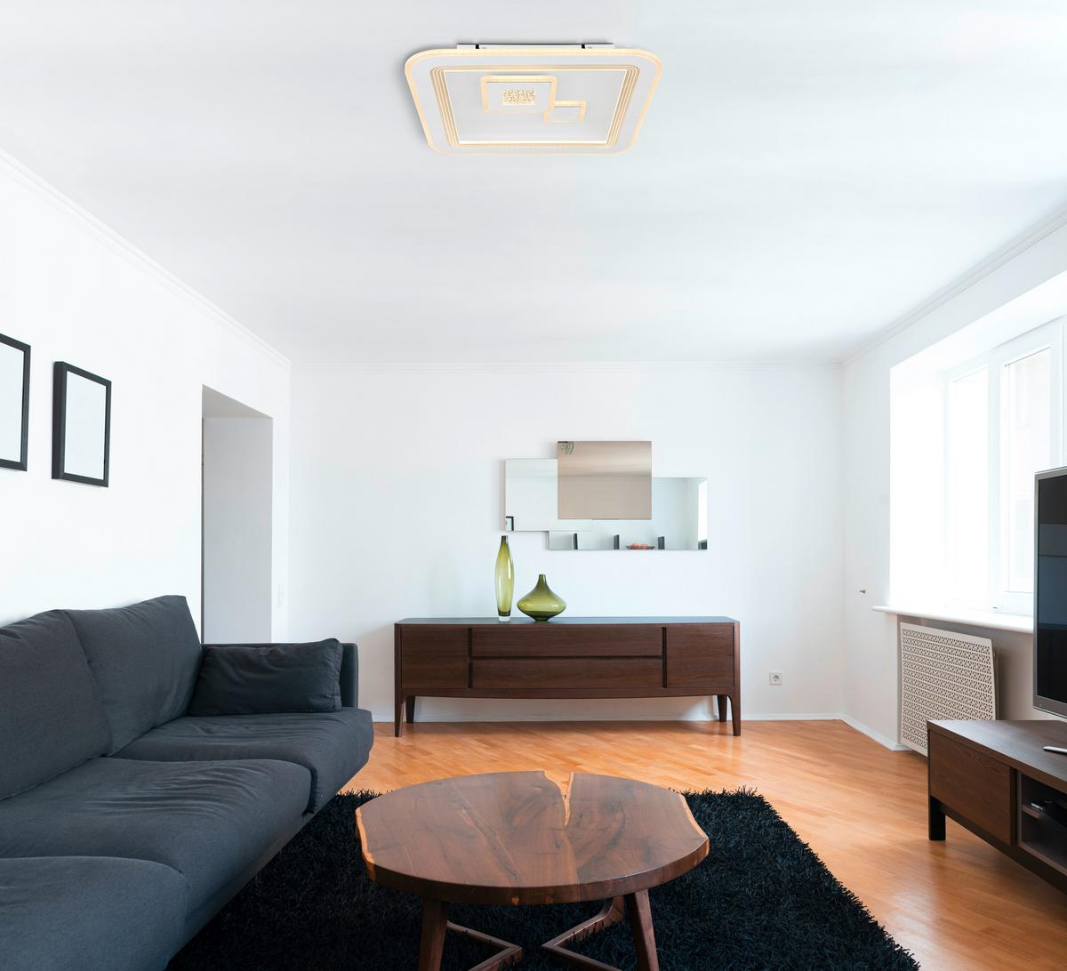 Led-deckenleuchte L: 46,6 Cm Mit Farbtemperaturwechsler - Klar/Opal, Design, Kunststoff/Metall (46,6/46,6/7,4cm) - Globo