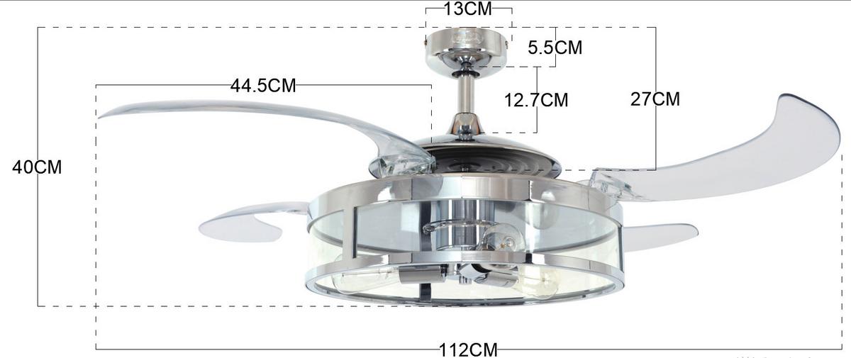 Deckenventilator Fanaway Chrom 4 Flügel, Led-Leuchte - Chromfarben/Transparent, Basics, Kunststoff/Metall (122/41cm) - P & B