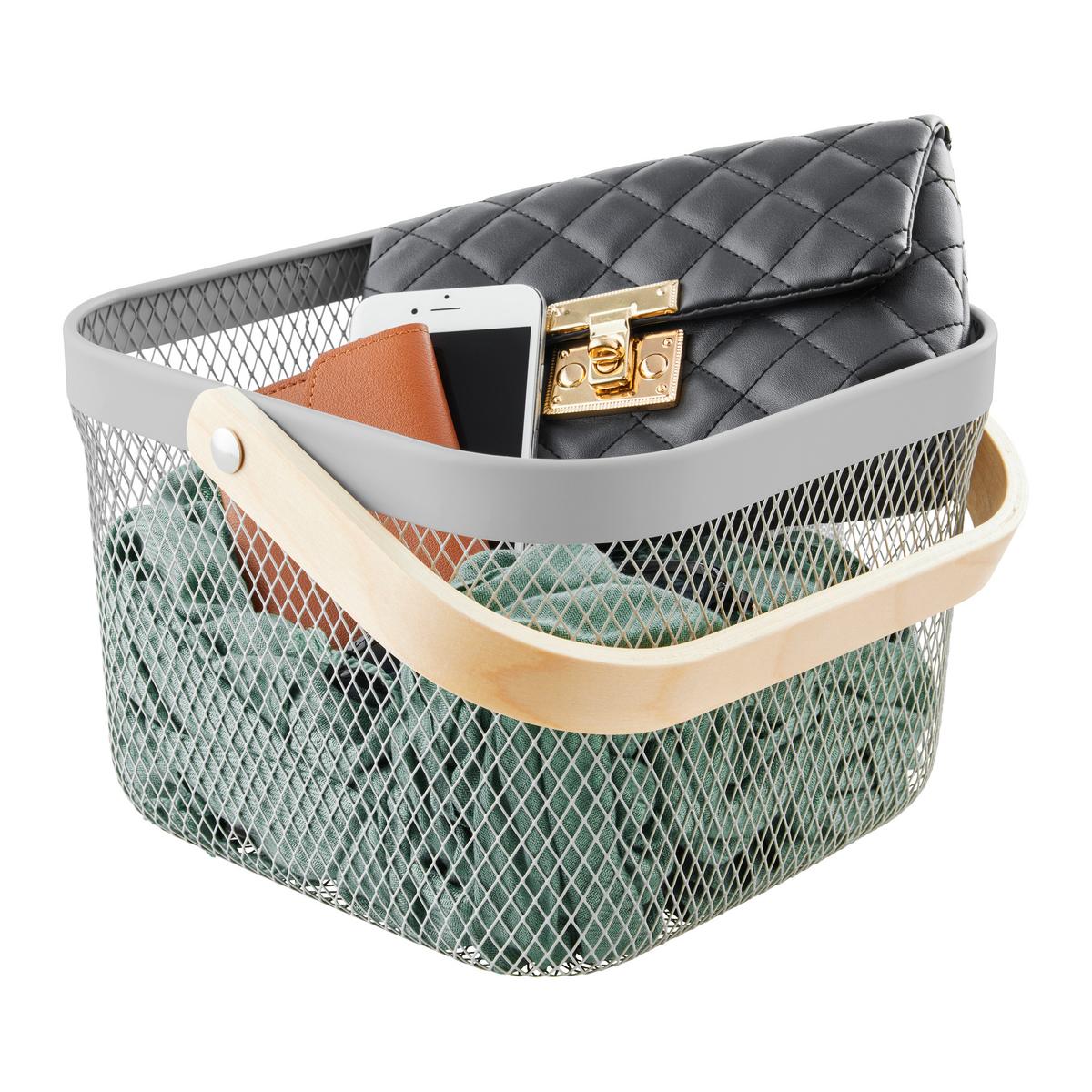 Univerzálny košík BETTY - šedá, Moderní, kov/dřevo (26.8/25.5/17.5cm) - Mömax
