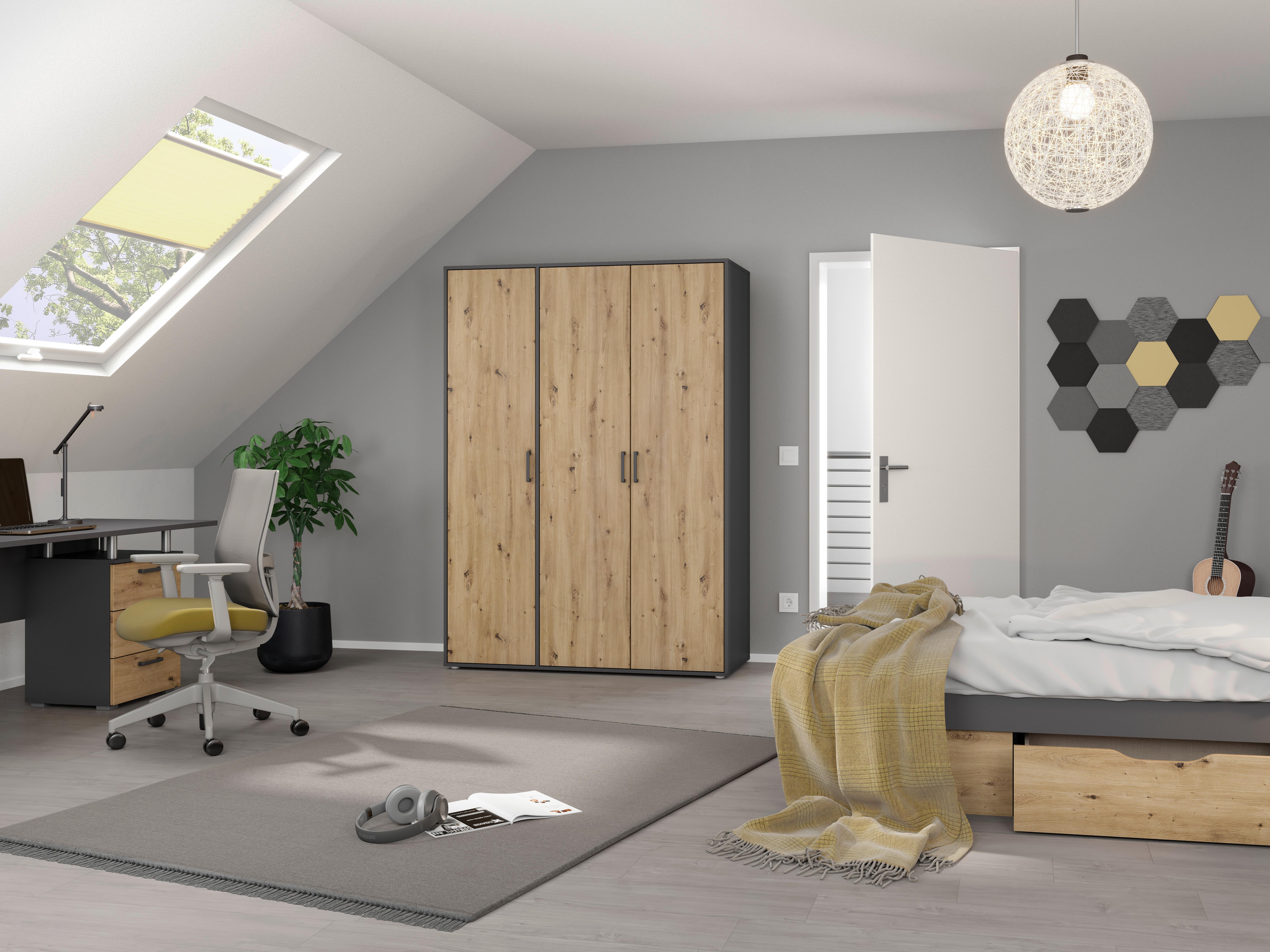Drehtürenschrank Voyager Grau,eiche Artisan B: 140 cm - Eiche Artisan/Grau, MODERN, Holzwerkstoff (140/194/53cm) - Rauch Möbel