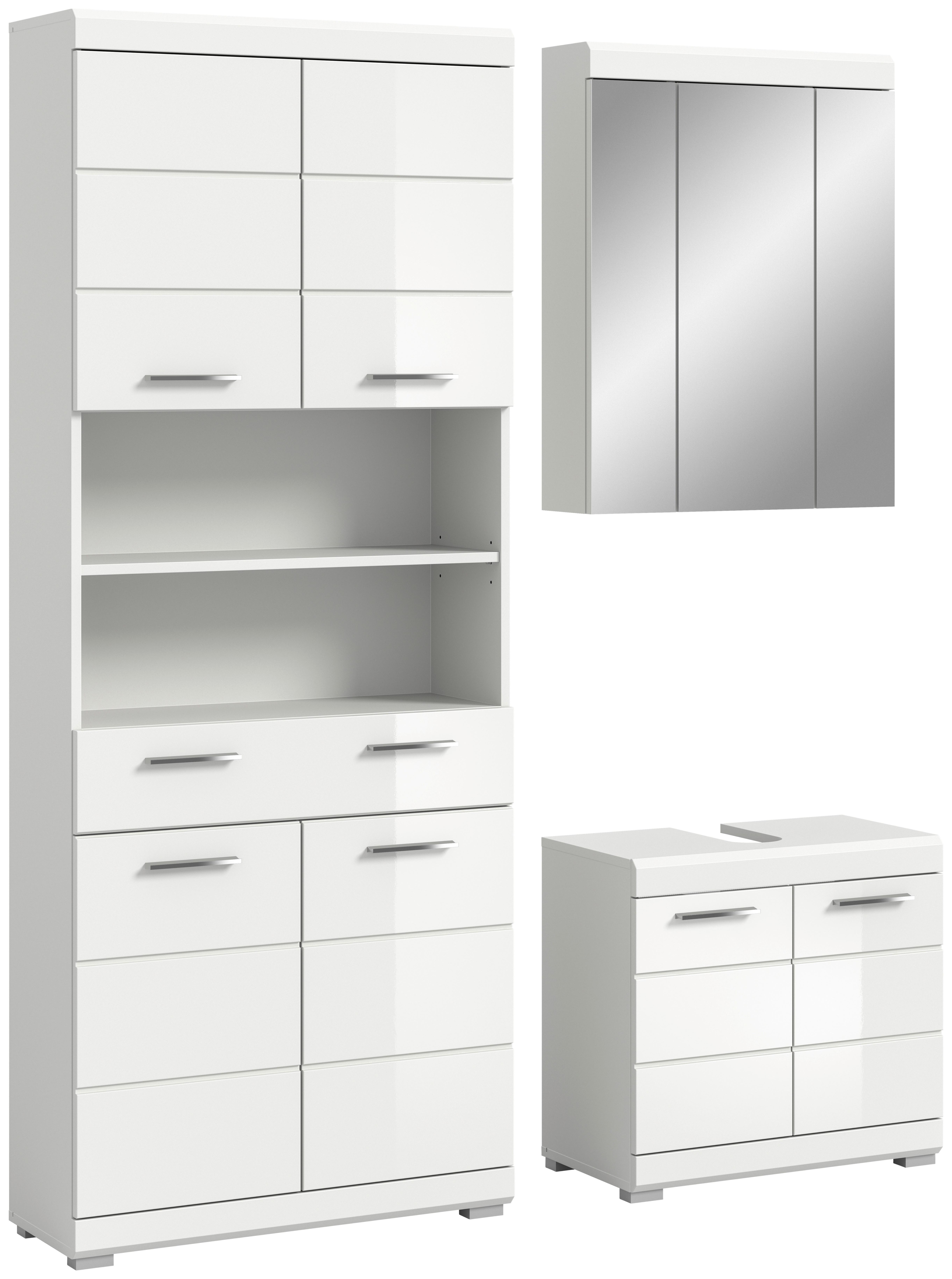 Badezimmer Scout Weiß B: 134 Cm - Weiß Hochglanz/Silberfarben, MODERN, Holzwerkstoff (134cm) - MID.YOU