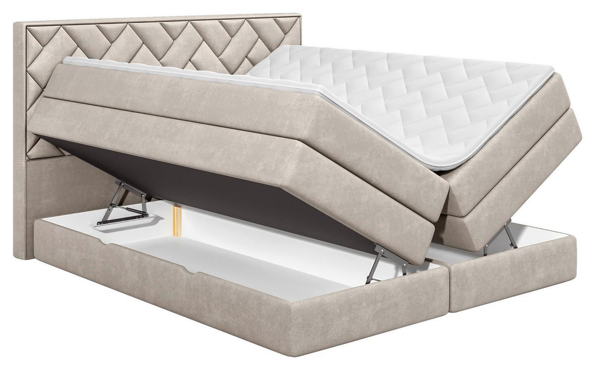Boxspringbett Mit Topper & Bettkasten 140x200 Loreno - Beige/Schwarz, MODERN, Holzwerkstoff/Textil (140/200cm) - MID.YOU
