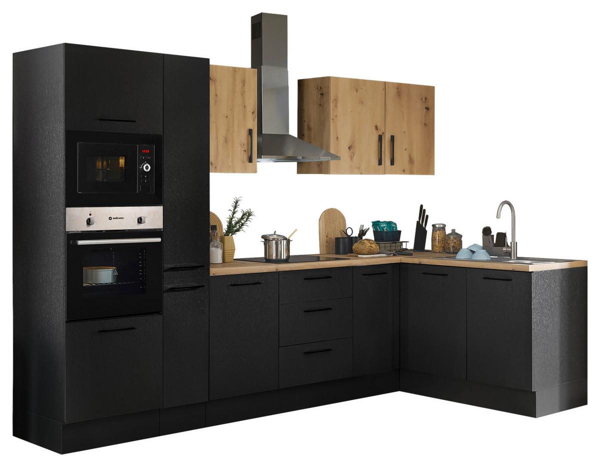 Eckküche Turin Schwarz/Eiche Dekor 300x165 cm - Schwarz/Eiche Artisan, Basics, Holzwerkstoff (300/165cm) - MID.YOU