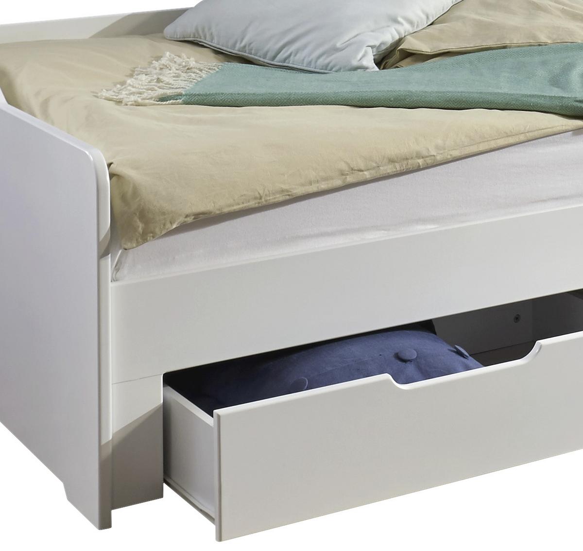 Tárolós Ágy Anna - bükkszínű/fehér, Modern, faalapú anyag/fa (90/200cm)