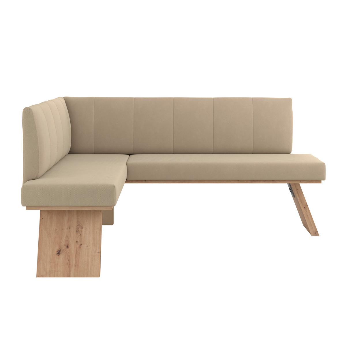 Eckbank Emma Ii Webstoff Beige, B: 150 Cm - Eichefarben/Beige, KONVENTIONELL, Holzwerkstoff/Textil (150/185cm)