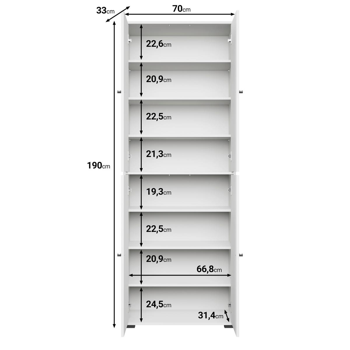 Schuhschrank Dino 023 Schwarz B: 70 Cm - Schwarz, Basics, Holzwerkstoff (70/190/33cm) - P & B