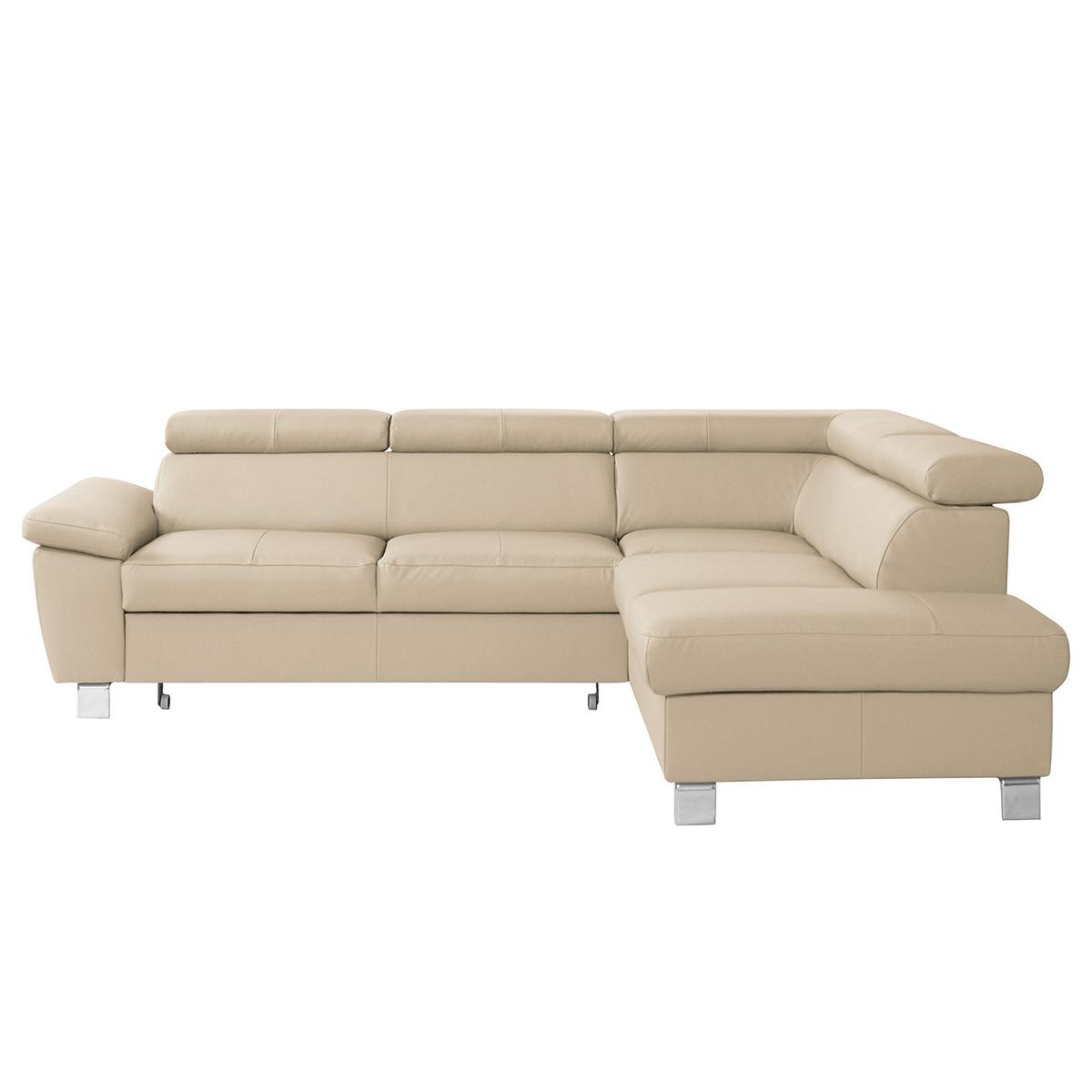 Ecksofa Lugano Teilleder Beige 248x208 - Chromfarben/Beige, Design, Leder/Textil (248/208cm) - Livetastic