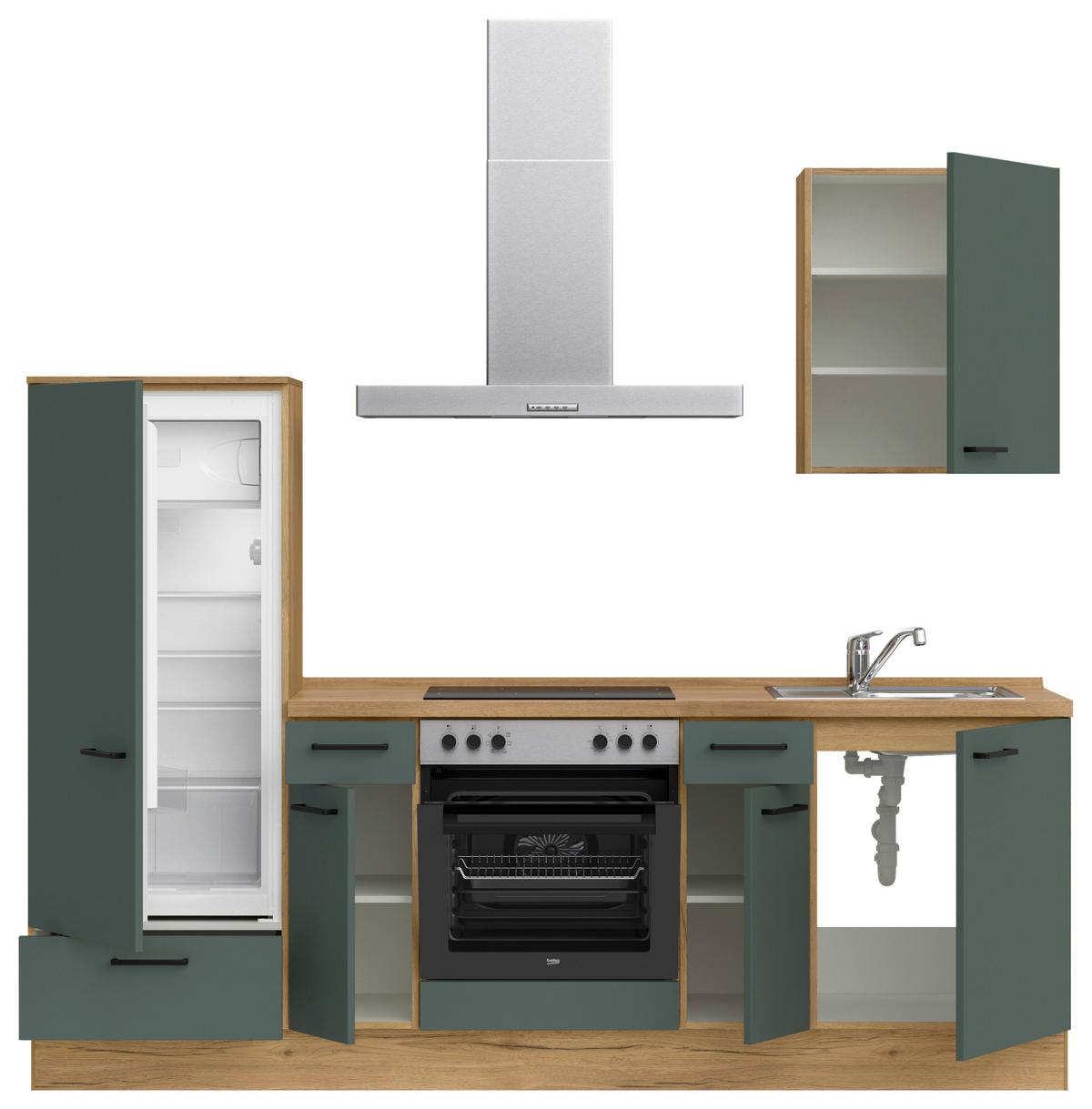 Küchenleerblock Easytouch Low-Line, L2 Links - Dunkelgrün/Eichefarben, MODERN, Holzwerkstoff (240cm) - Nobilia