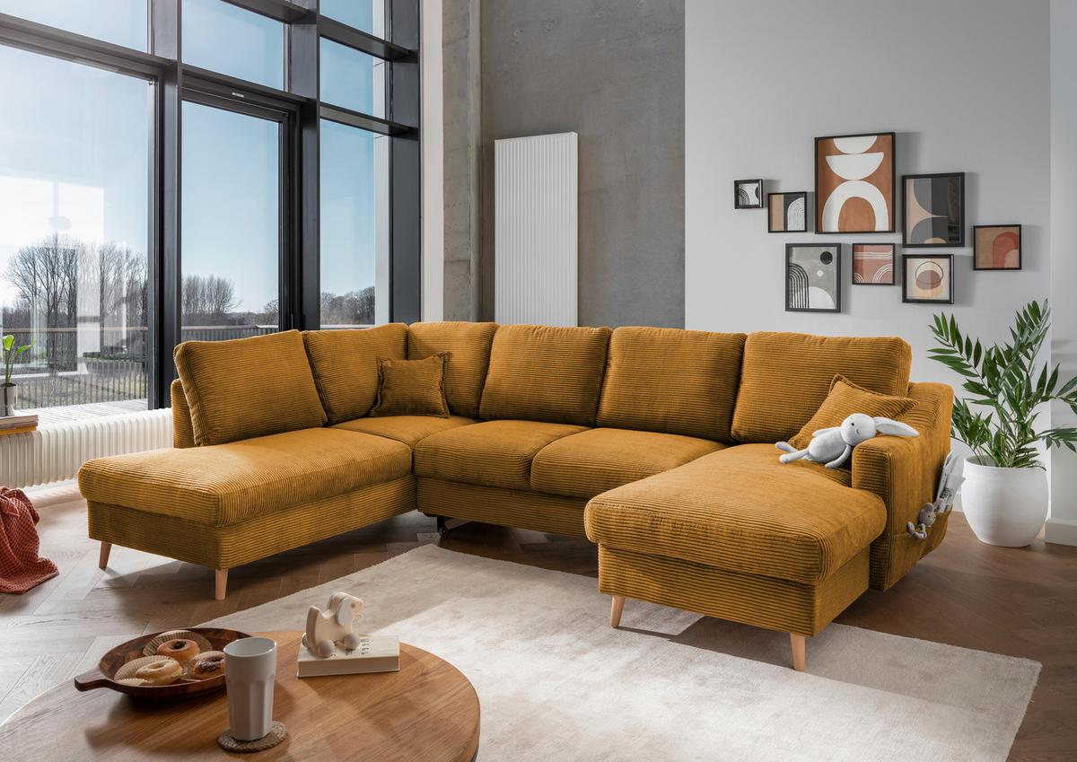 Wohnlandschaft Valentina - Goldfarben/Naturfarben, KONVENTIONELL, Textil (200/301/150cm) - P & B