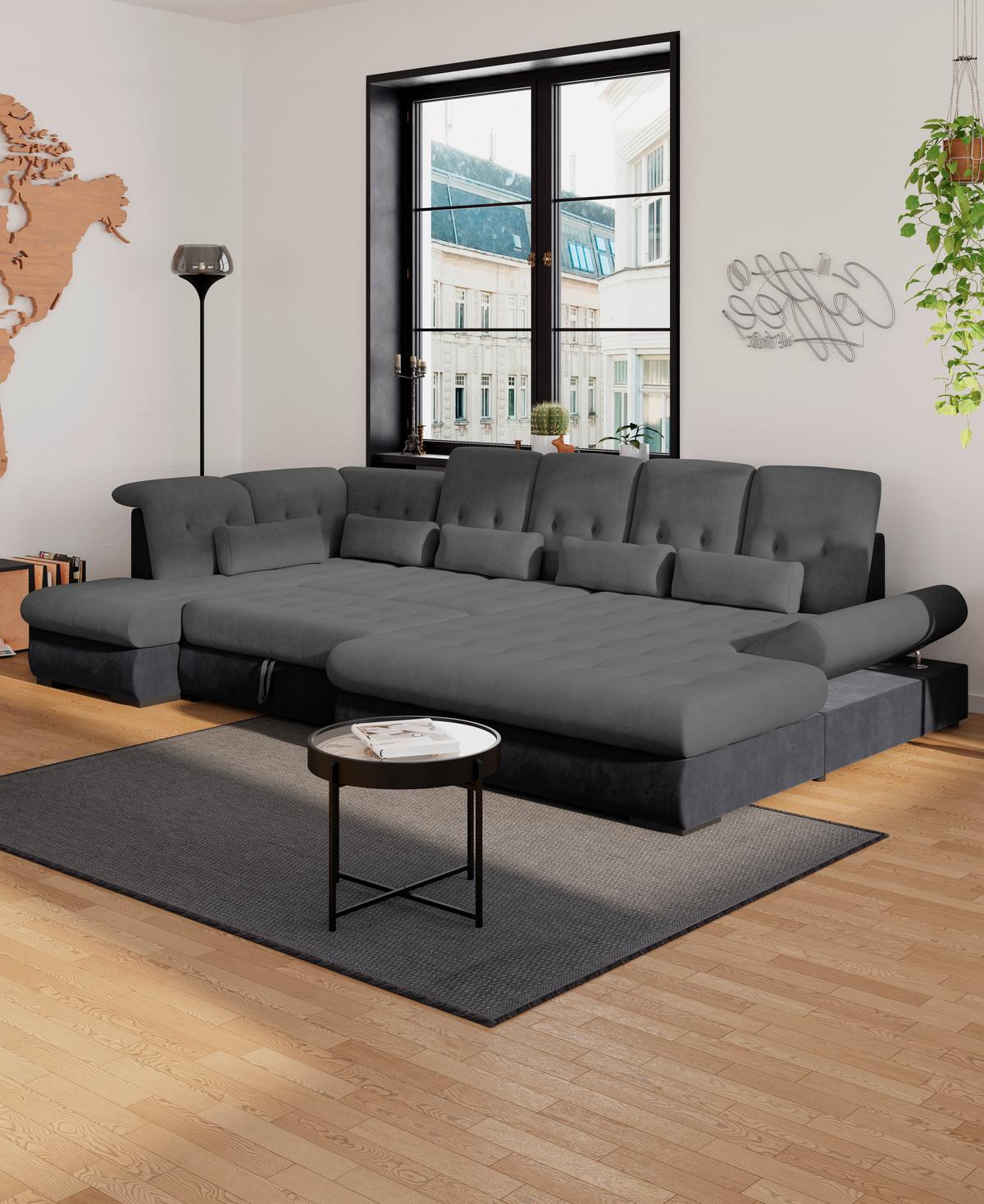 Wohnlandschaft Madera Anthrazit B: 212 Cm - Anthrazit/Schwarz, KONVENTIONELL, Kunststoff/Textil (212/358/190cm)