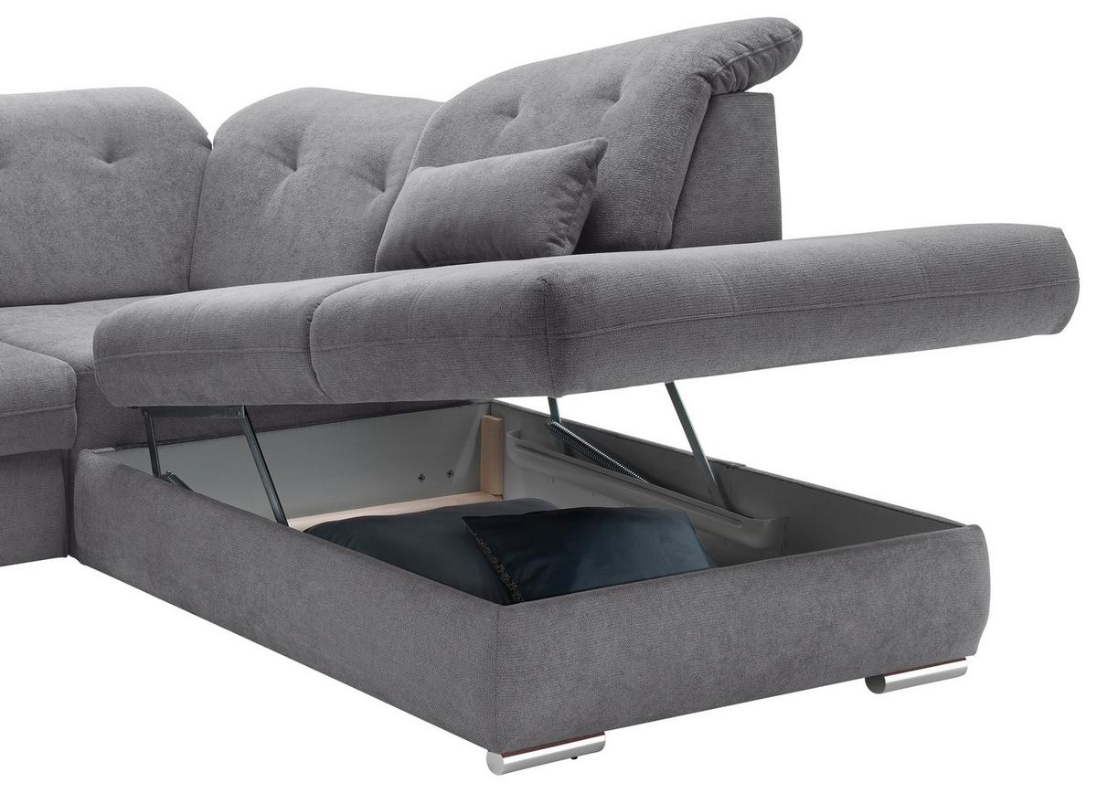 Wohnlandschaft Dalida Dunkelgrau U: 195x376x254 Cm - Chromfarben/Dunkelgrau, Design, Textil (195/376/254cm) - Livetastic