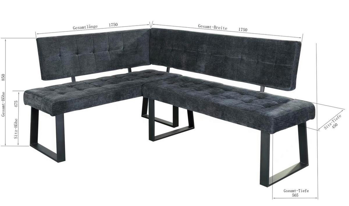 Eckbank Dunkelgrau Polyester Laslo 134x185 cm - Dunkelgrau/Schwarz, MODERN, Textil/Metall (134/185cm) - MID.YOU