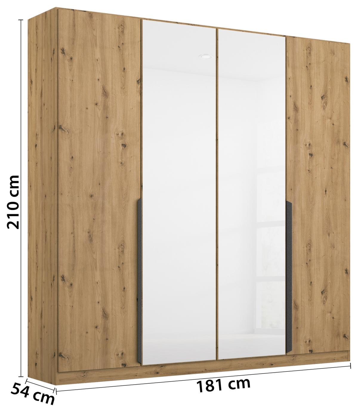 Drehtürenschrank Artemis B: 181 Cm Weiß/eiche Dekor - Weiß/Eiche Artisan, MODERN, Glas/Holzwerkstoff (181/210/54cm) - Rauch Möbel