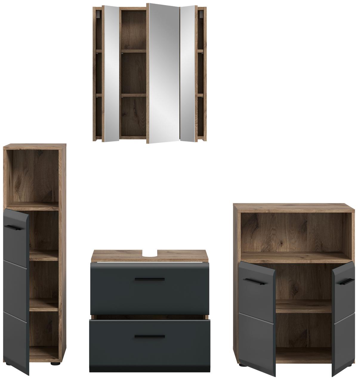 Badezimmer Ice Schwarz/Eiche Dekor B: 150cm - Eiche dunkel/Schwarz, Basics, Holzwerkstoff (150cm) - MID.YOU