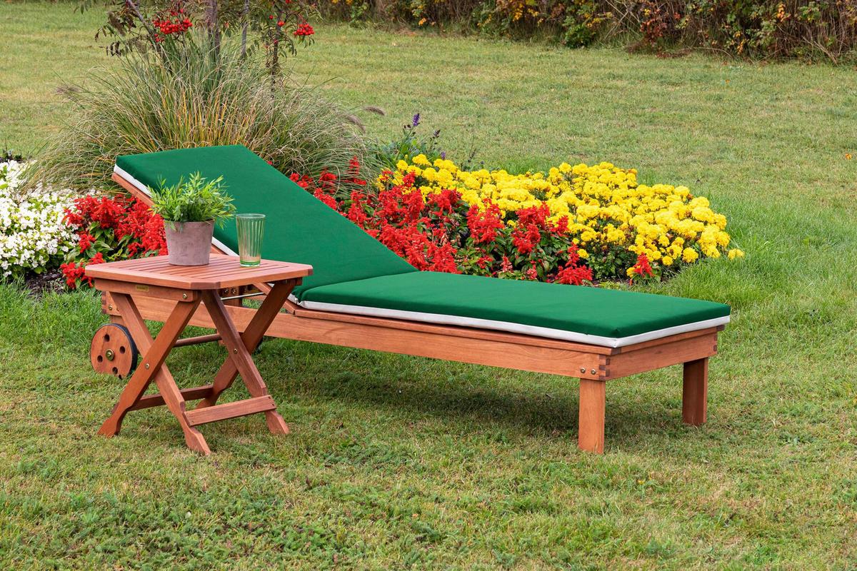 Gartenliege Aus Holz Mit Auflage - Eukalyptusholzfarben/Beige, KONVENTIONELL, Holz/Textil (60/81/200cm) - Gardenson