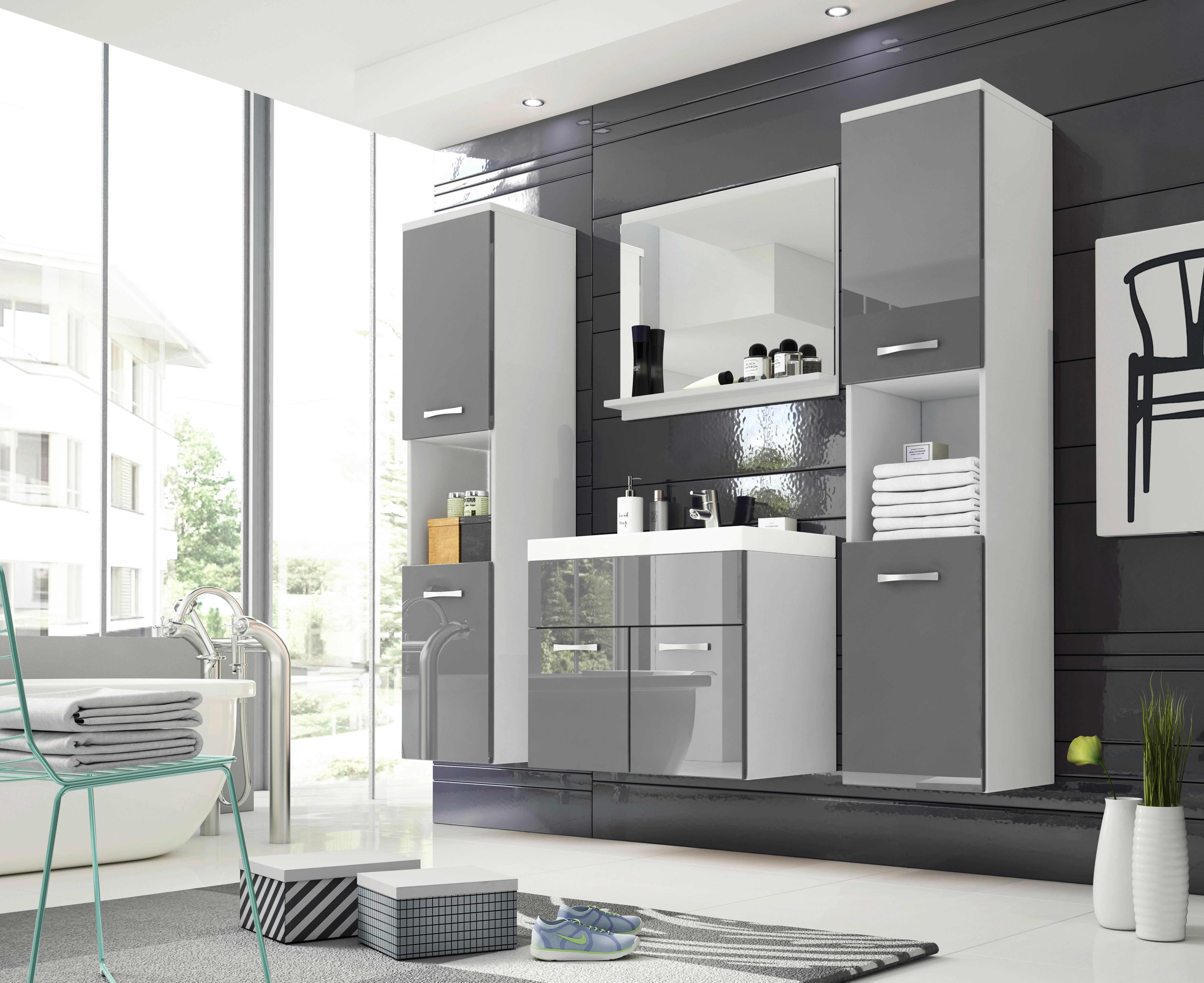 Badmöbel-set Bht:140x133x35cm Montreal Xl Weiß Matt/grau