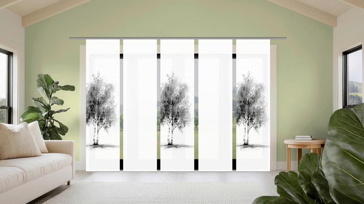 Flächenvorhang Tree 5er Set - Grau Hochglanz/Weiß, Natur, Textil (60/245cm)