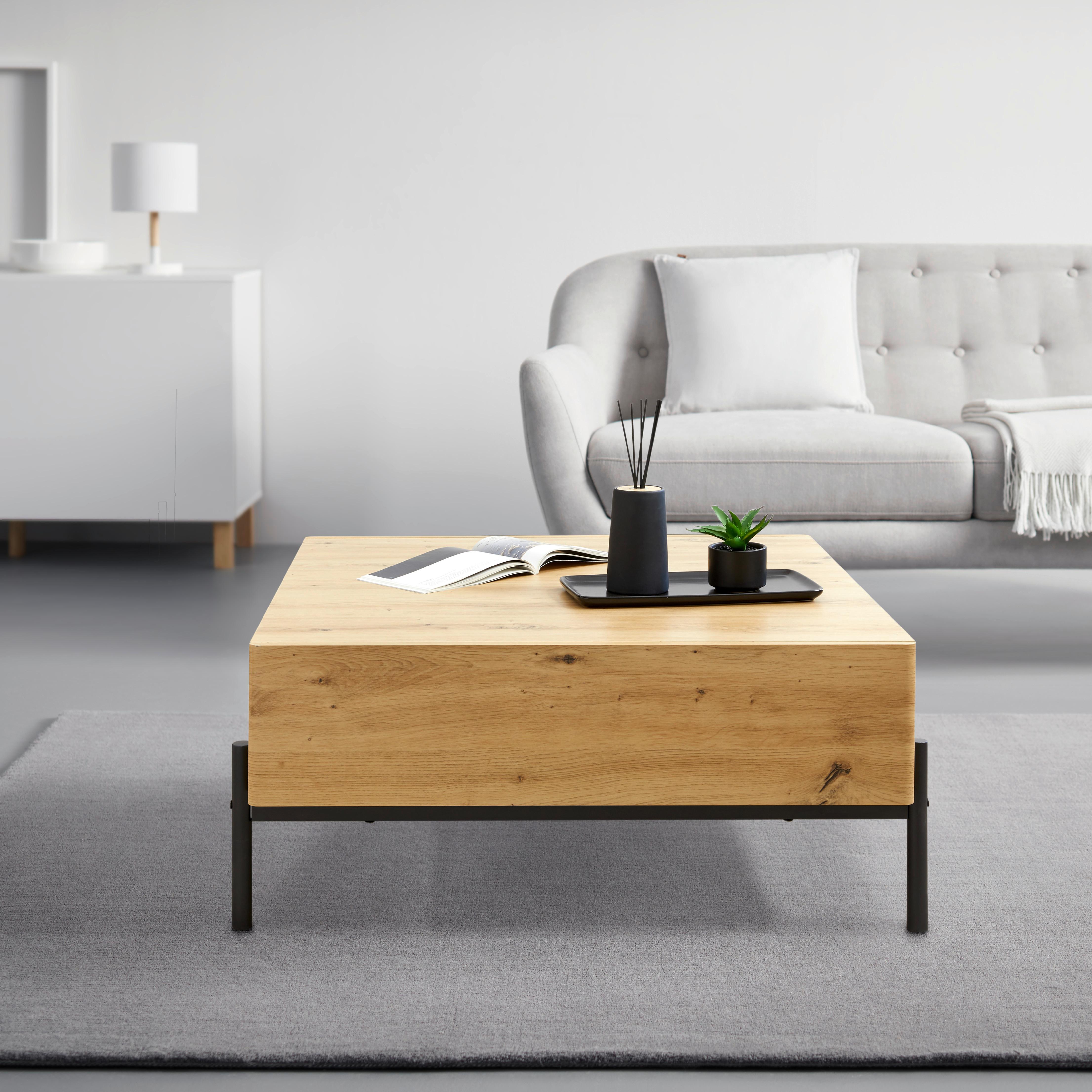 Konferenční stůl JASMINA barvy dubu - černá/barvy dubu, Moderní, kov/dřevo (85/80/37cm) - Bessagi Home