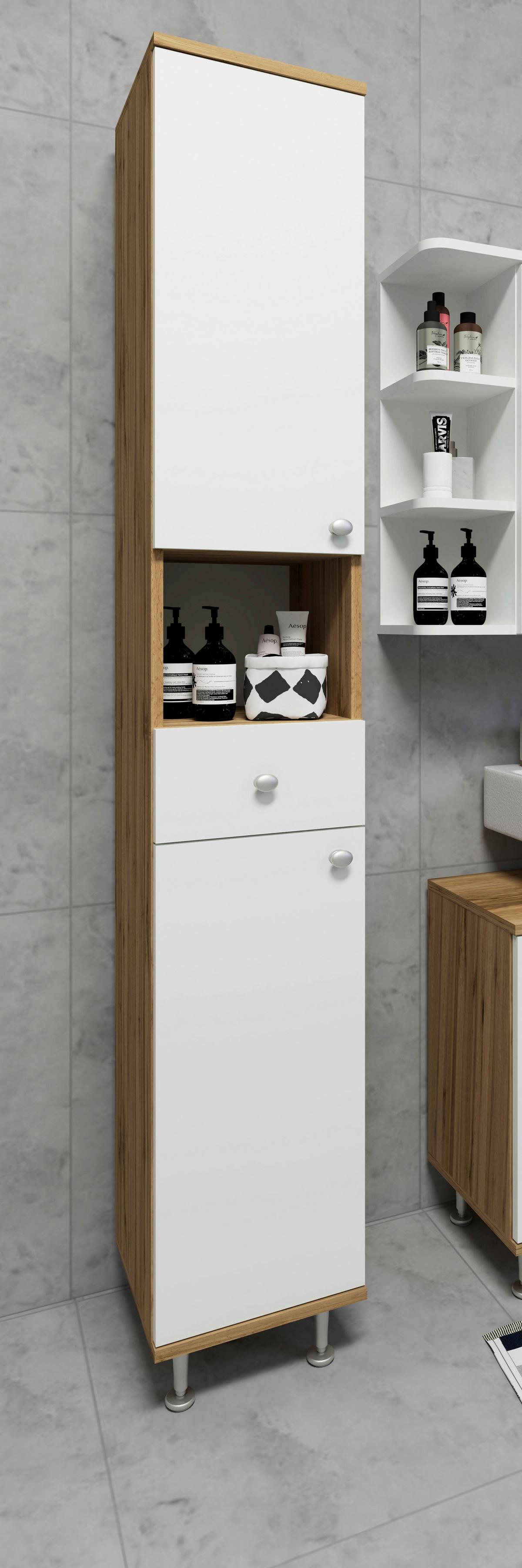 Hochschrank Nilosi - Honigeiche/Silberfarben, MODERN, Holzwerkstoff (30/185/31cm) - MID.YOU
