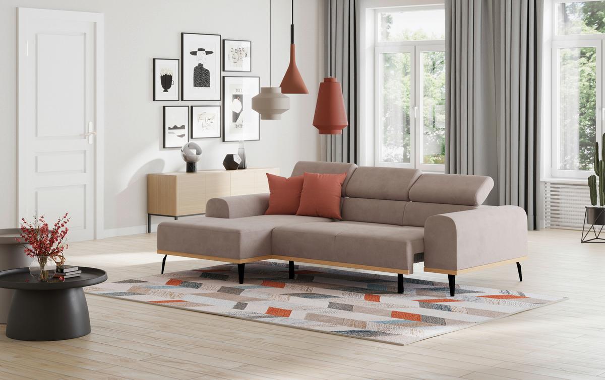 Ecksofa Sandfarben Mit Sitzvorzug S: 157x244 Cm - Sandfarben/Schwarz, KONVENTIONELL, Textil (157/244cm) - Cotta