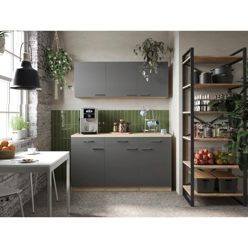 Miniküche Merle Grau/Eiche Dekor B:150cm