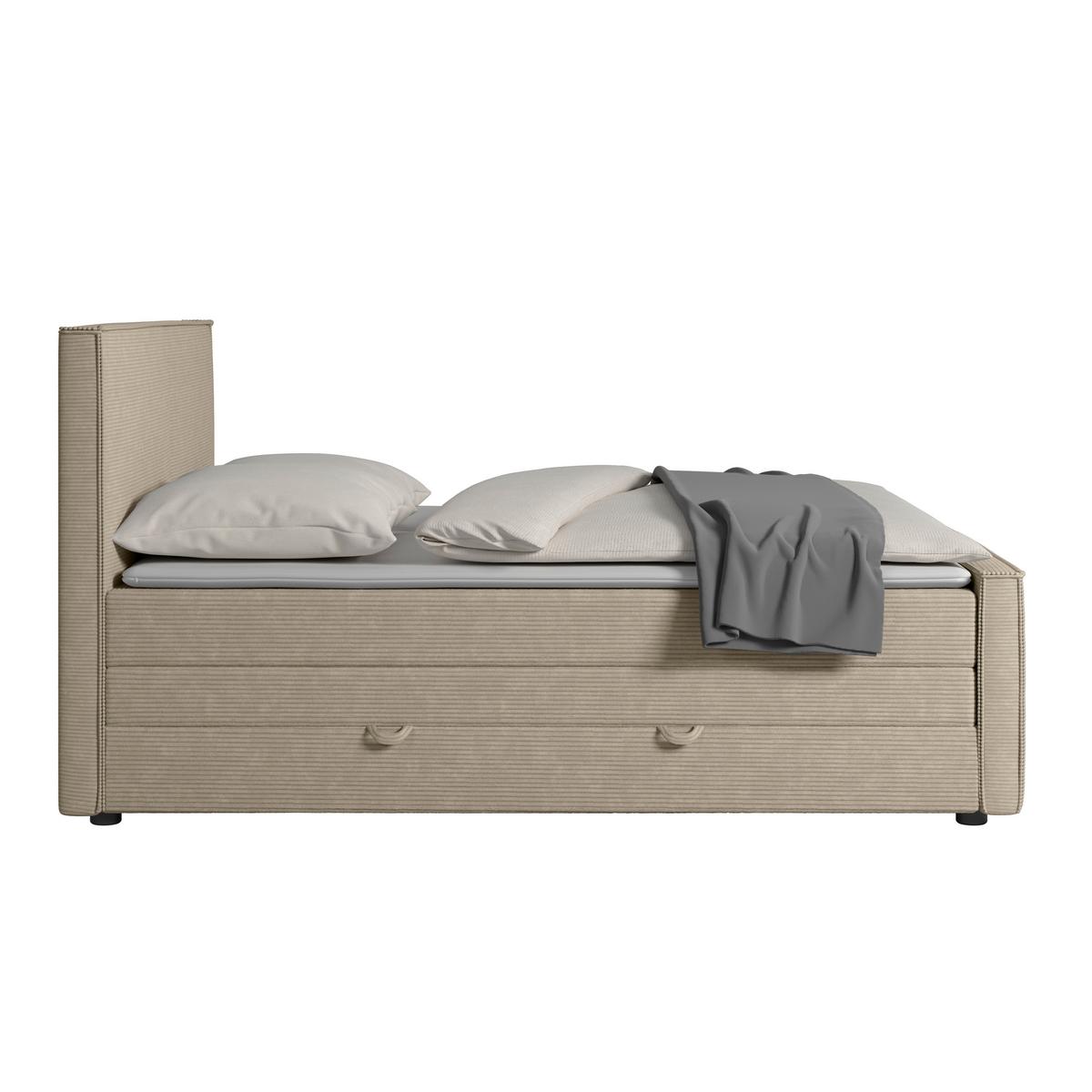 Boxspringbett Mit Bettkasten Algier 180x200 Cm Beige - Beige/Schwarz, MODERN, Karton/Holzwerkstoff (180/200cm) - MID.YOU