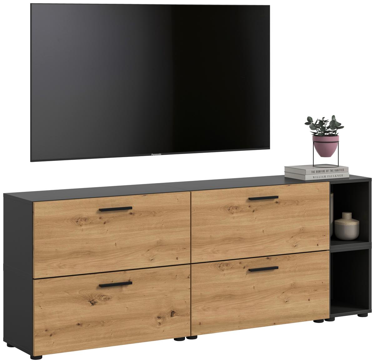 Wohnwand, The One 6, B: 176 cm Artisan Eiche Dekor/Grau - Schwarz/Eiche Artisan, Trend, Holzwerkstoff (176/67/34cm)
