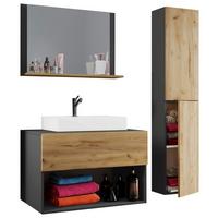 Badmöbel-Set 4-Tlg. Lendas B: 80 cm Anthrazit/Eiche Dekor - Honigeiche/Anthrazit, MODERN, Keramik/Holzwerkstoff (113/64,2/51,4cm) - MID.YOU