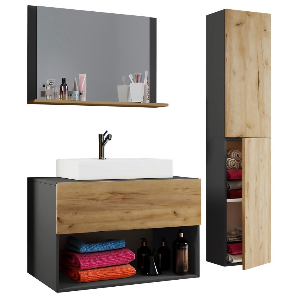 Badmöbel-Set 4--Teilig. Lendas B: 80 cm Anthrazit/Eiche Dekor