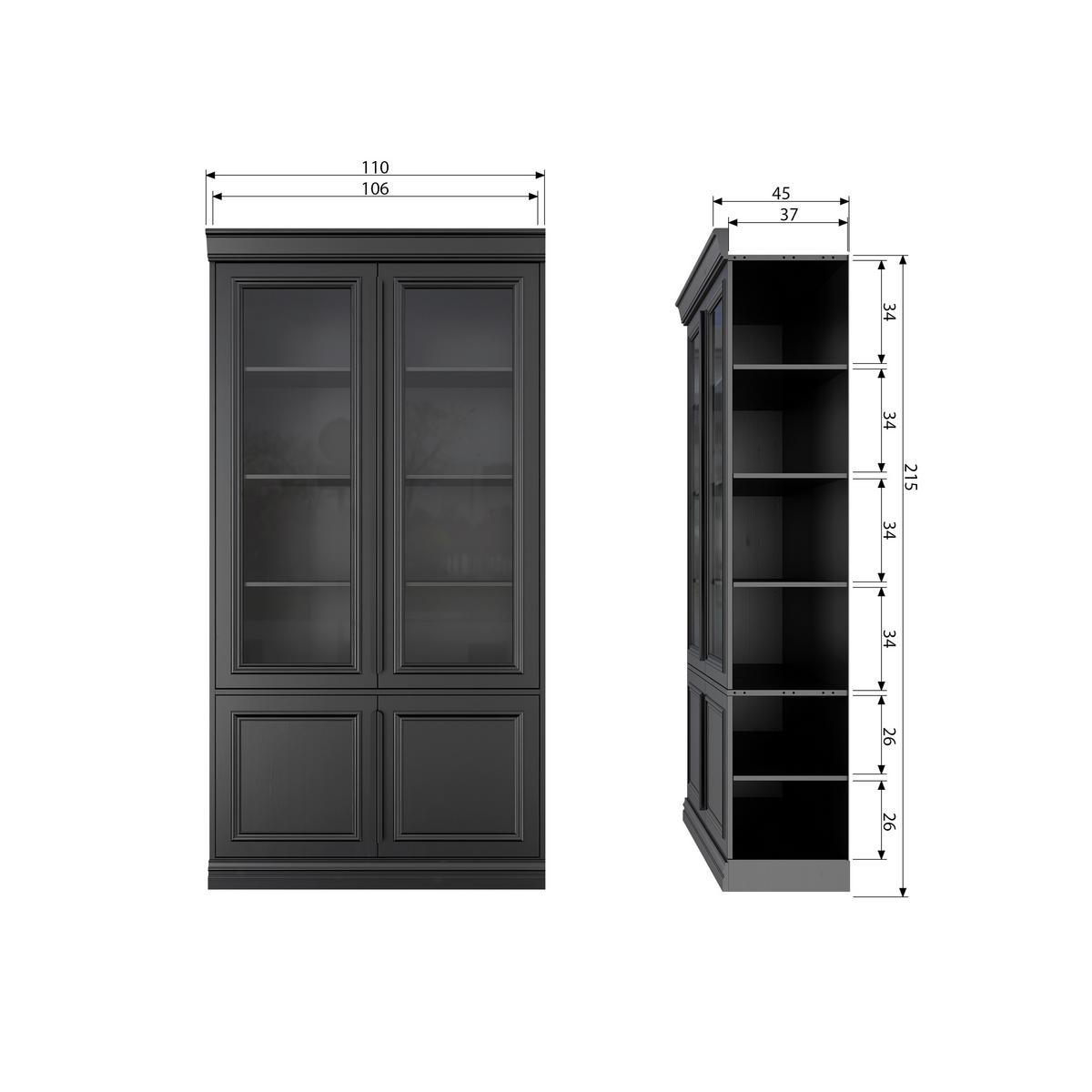 Vitrine Organize Schwarz B: 110 Cm - Schwarz, Design, Glas/Holz (110/215/44cm) - Livetastic