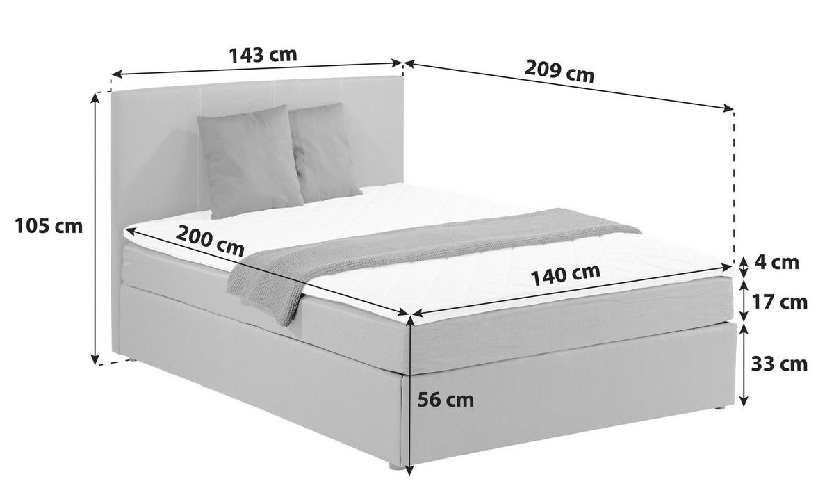 Boxbett Mit Topper 140x200 Carolina - Schwarz/Grau, KONVENTIONELL, Holz/Holzwerkstoff (140/200cm) - P & B