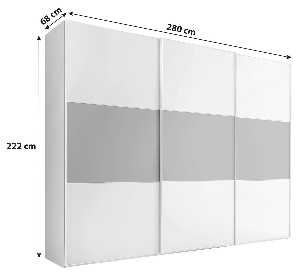 Schwebetürenschrank 280cm Includo, Weiß/grau - Weiß/Grau, MODERN, Holzwerkstoff (280/222/68cm)