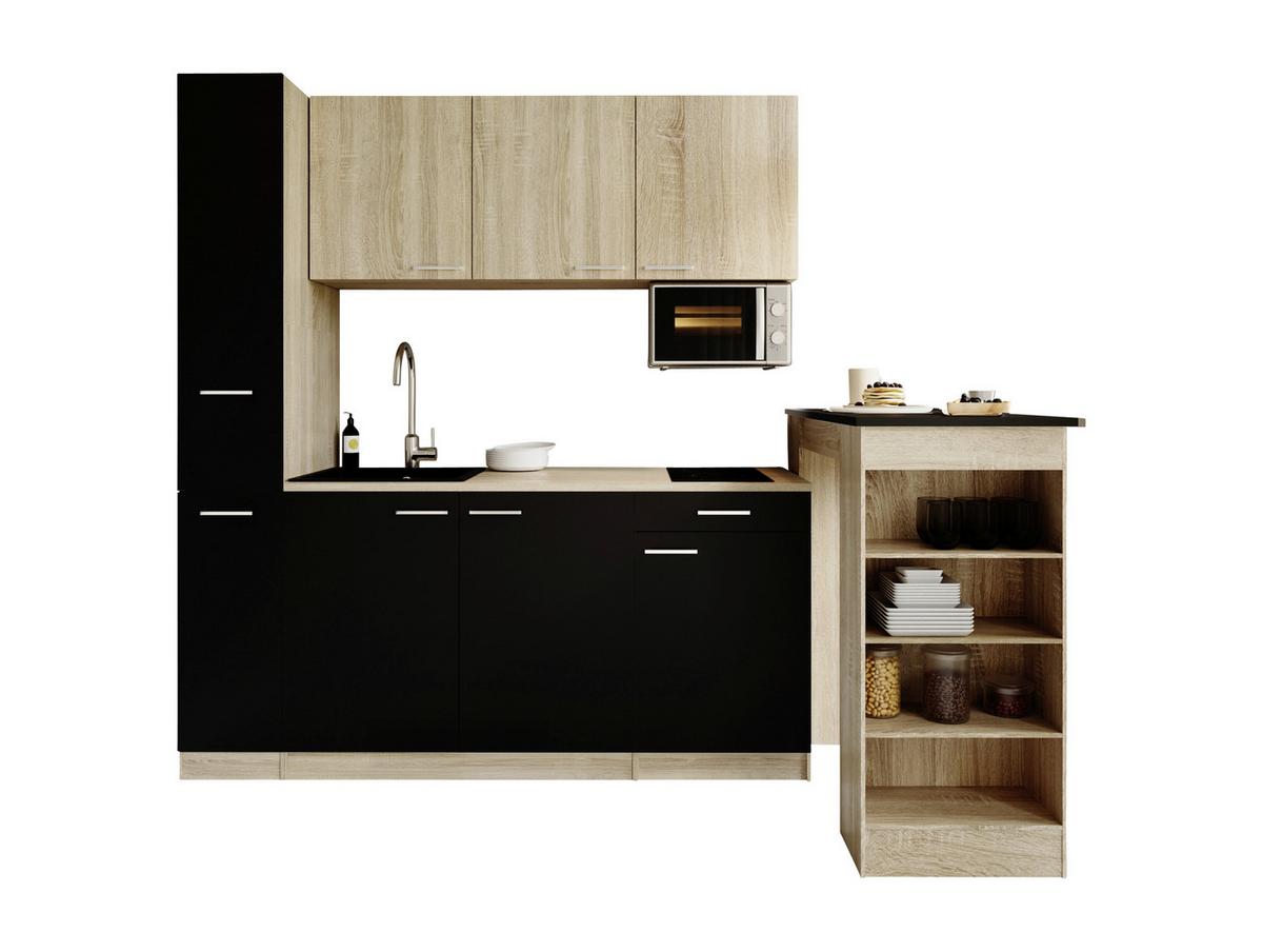 KÜCHENBLOCK Ingrid, Schwarz B: 180 cm - Eichefarben/Schwarz, Design, Holzwerkstoff (180cm) - Respekta