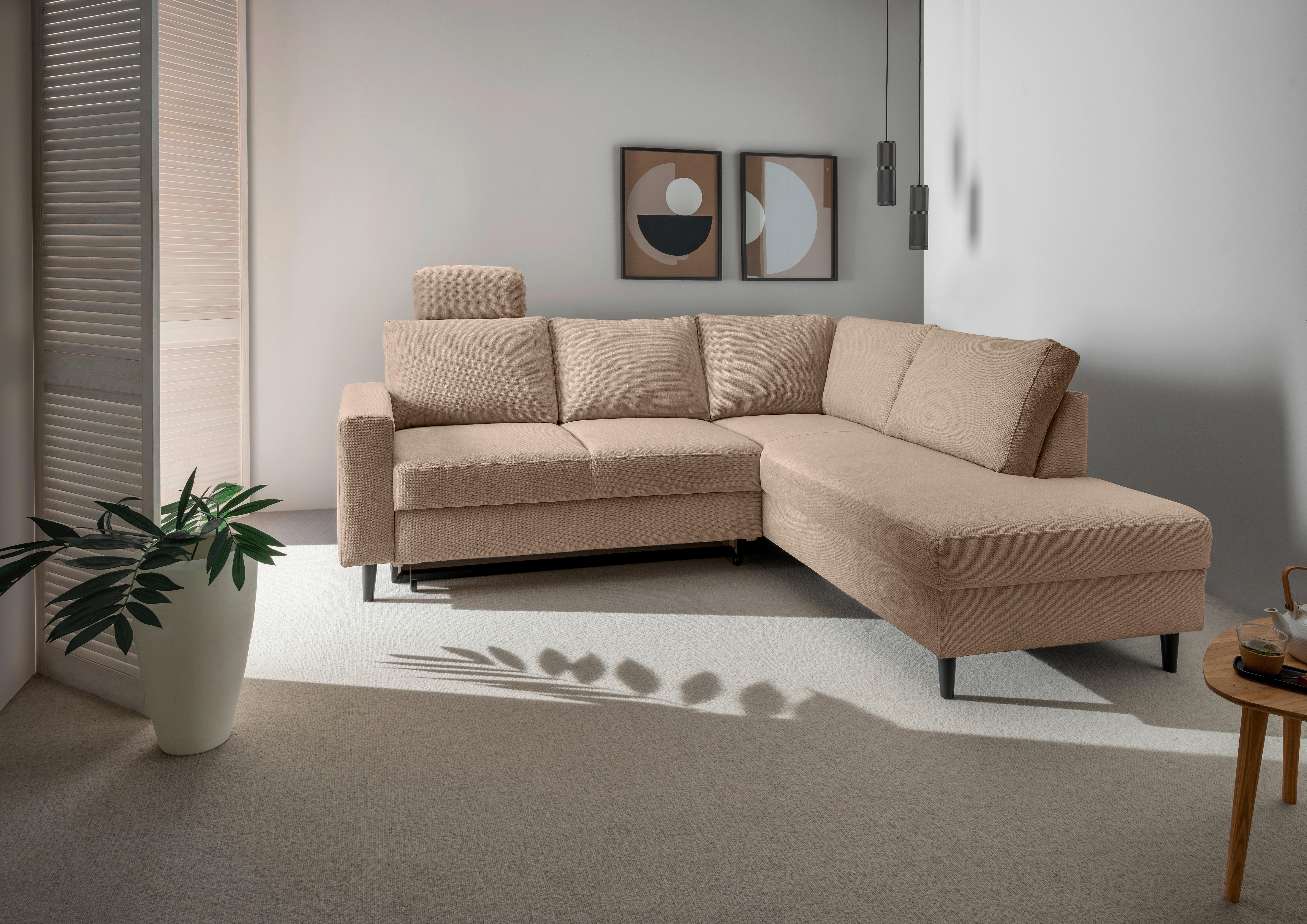 Eckschlafsofa Passione Hellbraun S: 242x200 Cm - Hellbraun/Schwarz, MODERN, Textil (242/200cm) - Livetastic