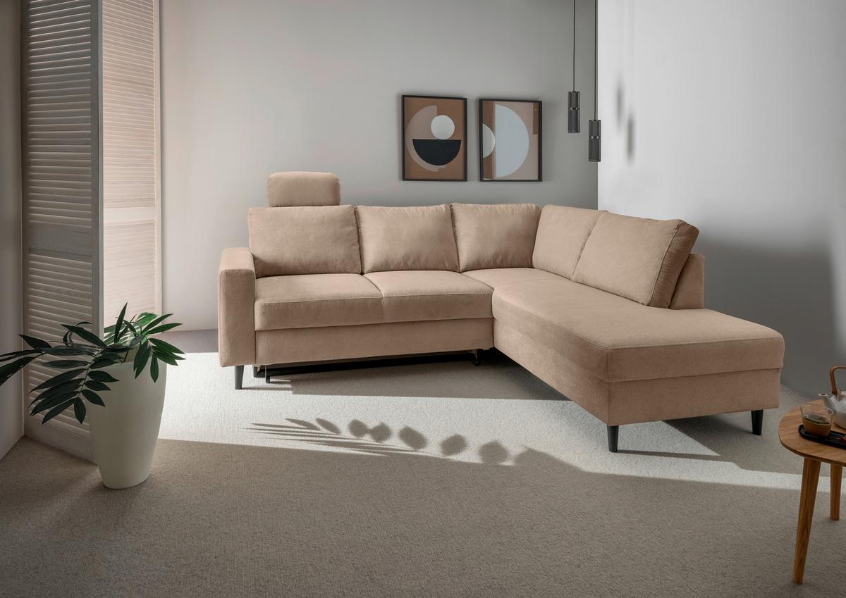 Eckschlafsofa Passione Hellbraun S: 242x200 Cm - Hellbraun/Schwarz, MODERN, Textil (242/200cm) - Livetastic