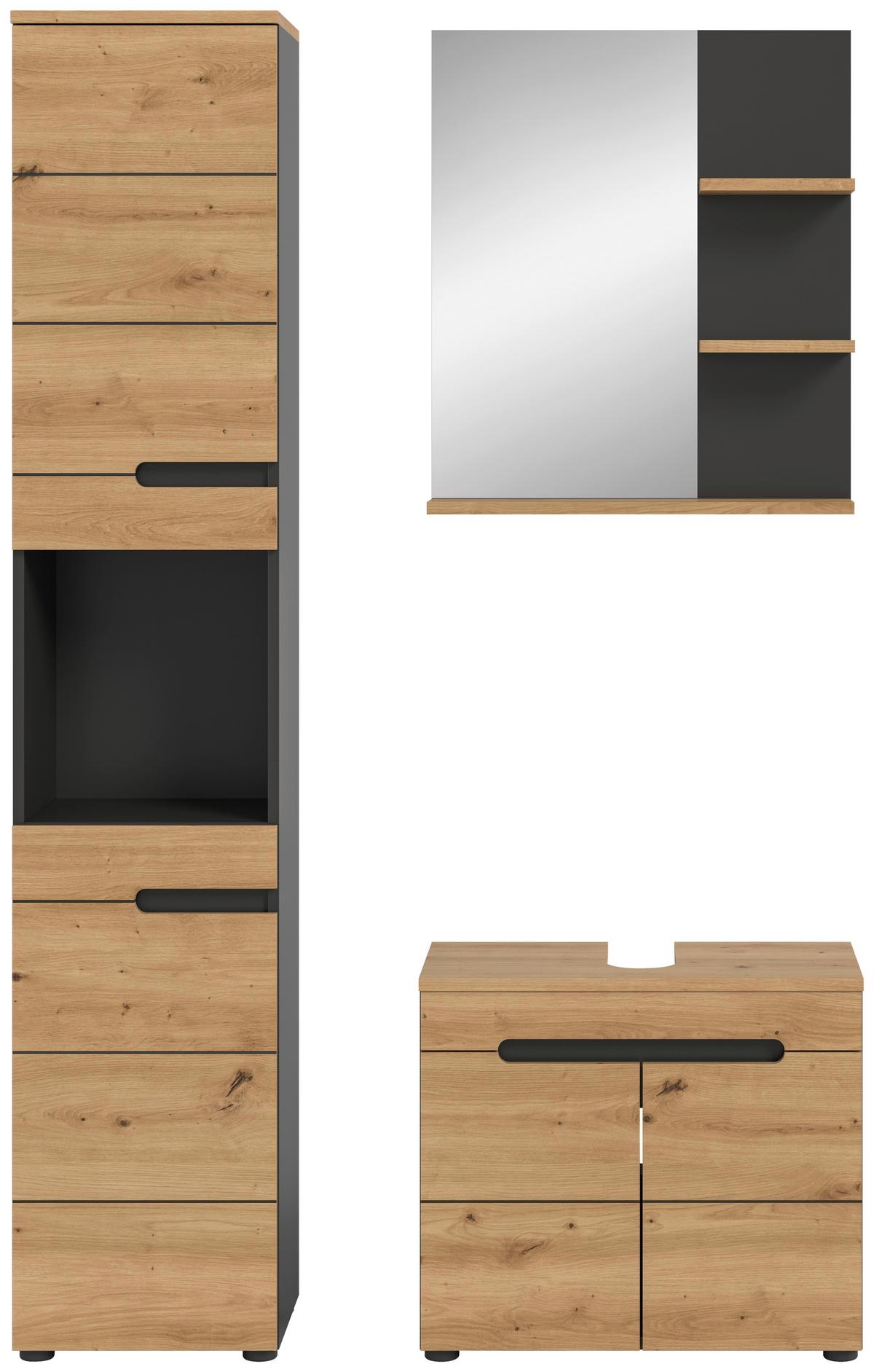 Badezimmer Eiche Artisan Dekor B: 101 Cm - Schwarz/Eiche Artisan, MODERN, Glas/Holzwerkstoff (101cm) - MID.YOU