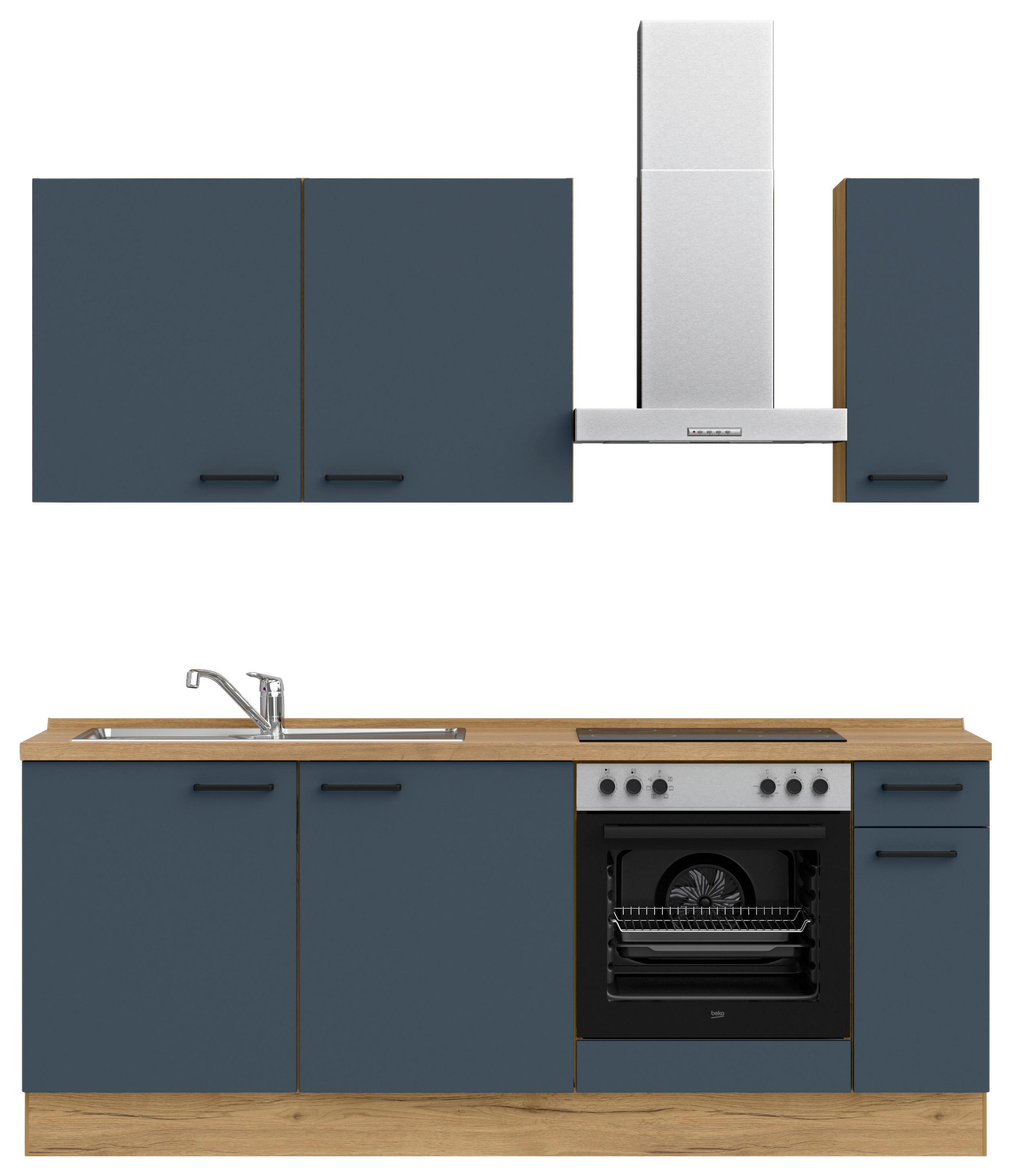 Küchenleerblock Easytouch Low-Line, L5 Rechts - Blau/Eichefarben, MODERN, Holzwerkstoff (210cm) - Nobilia