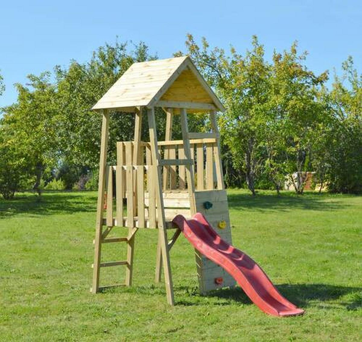 Spielturm Hase Naturfarben/rot, B: 110 Cm - Rot/Naturfarben, KONVENTIONELL, Holz (110/270/260cm)