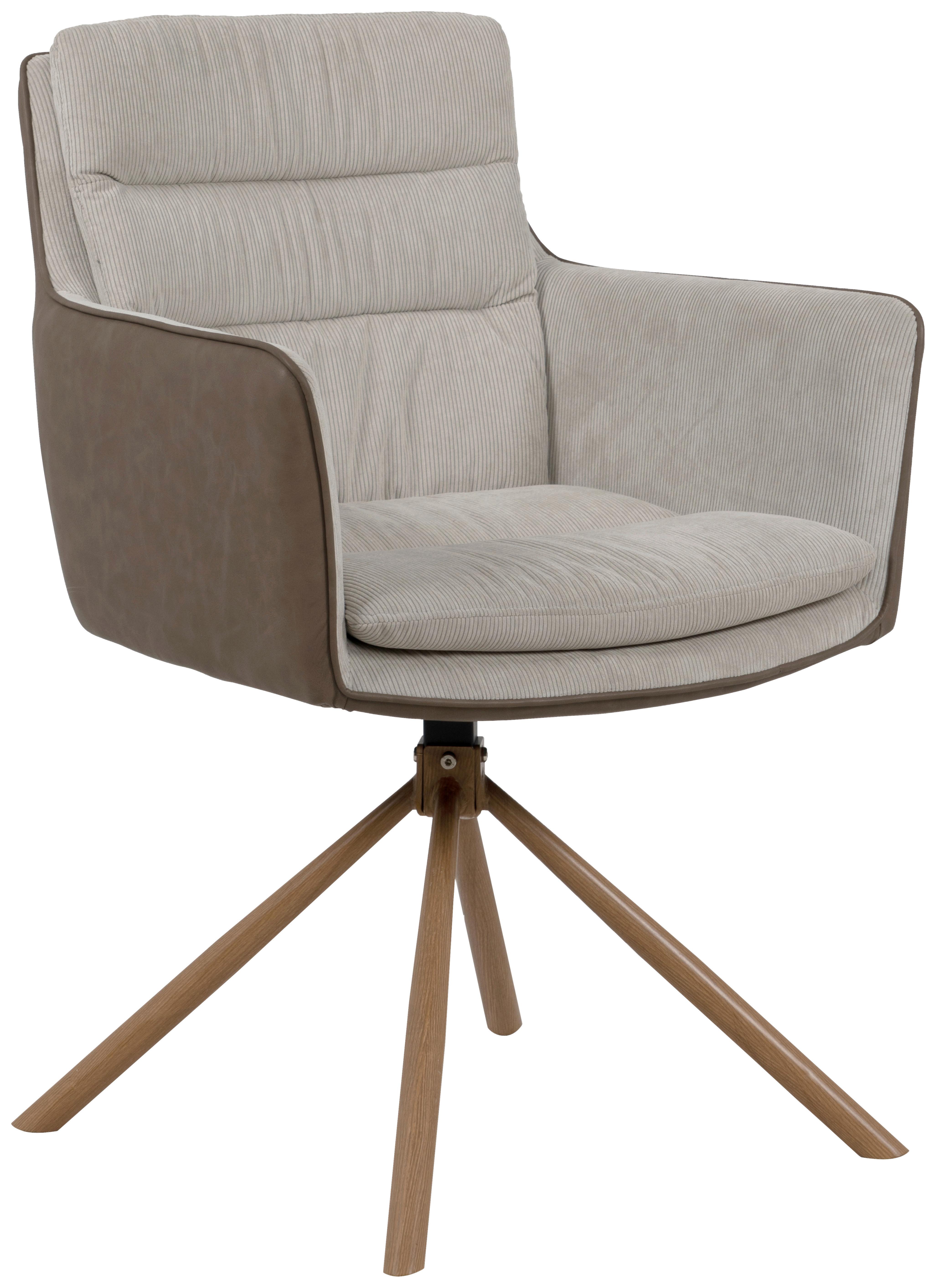 Armlehnstuhl Logan 70a Beige/Braun B: 59 cm - Eichefarben/Beige, KONVENTIONELL, Textil/Metall (59/88/63cm) - MID.YOU