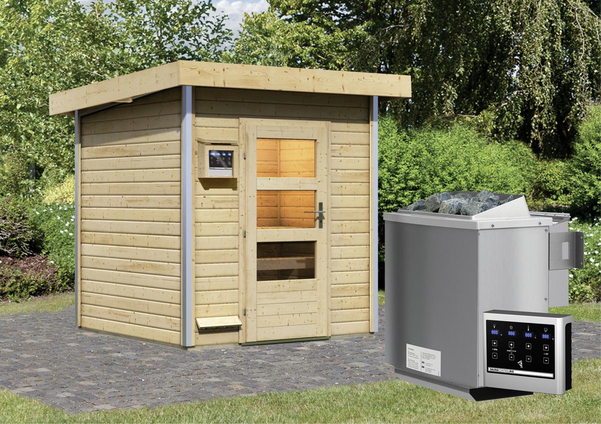 Sauna Dijon Mit Ext. Steuerung 9-Kw-Ofen Inkl. Diabassteine - Naturfarben, MODERN, Holz (196/228/196cm) - Karibu