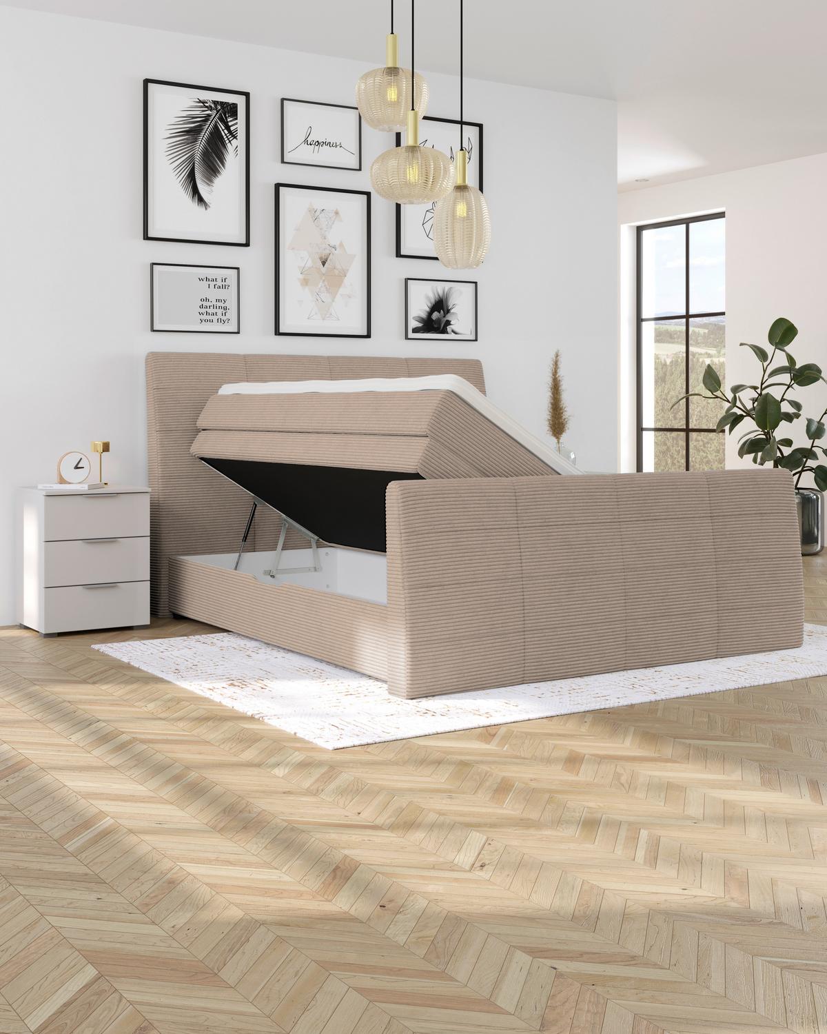 Boxspringbett Libra - Schwarz/Braun, KONVENTIONELL, Textil (160/200cm)